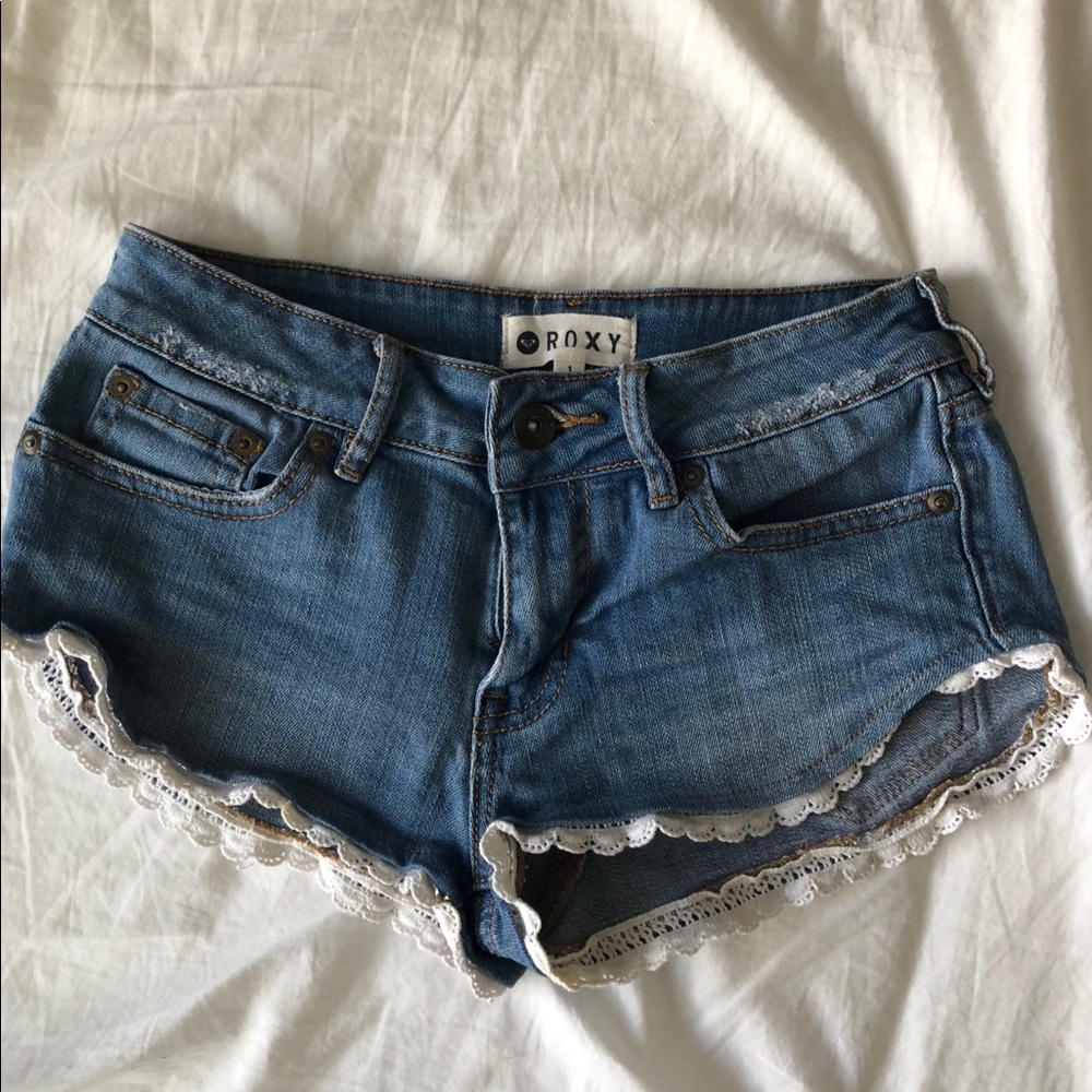 Roxy Jean Shorts with Lace Trimming